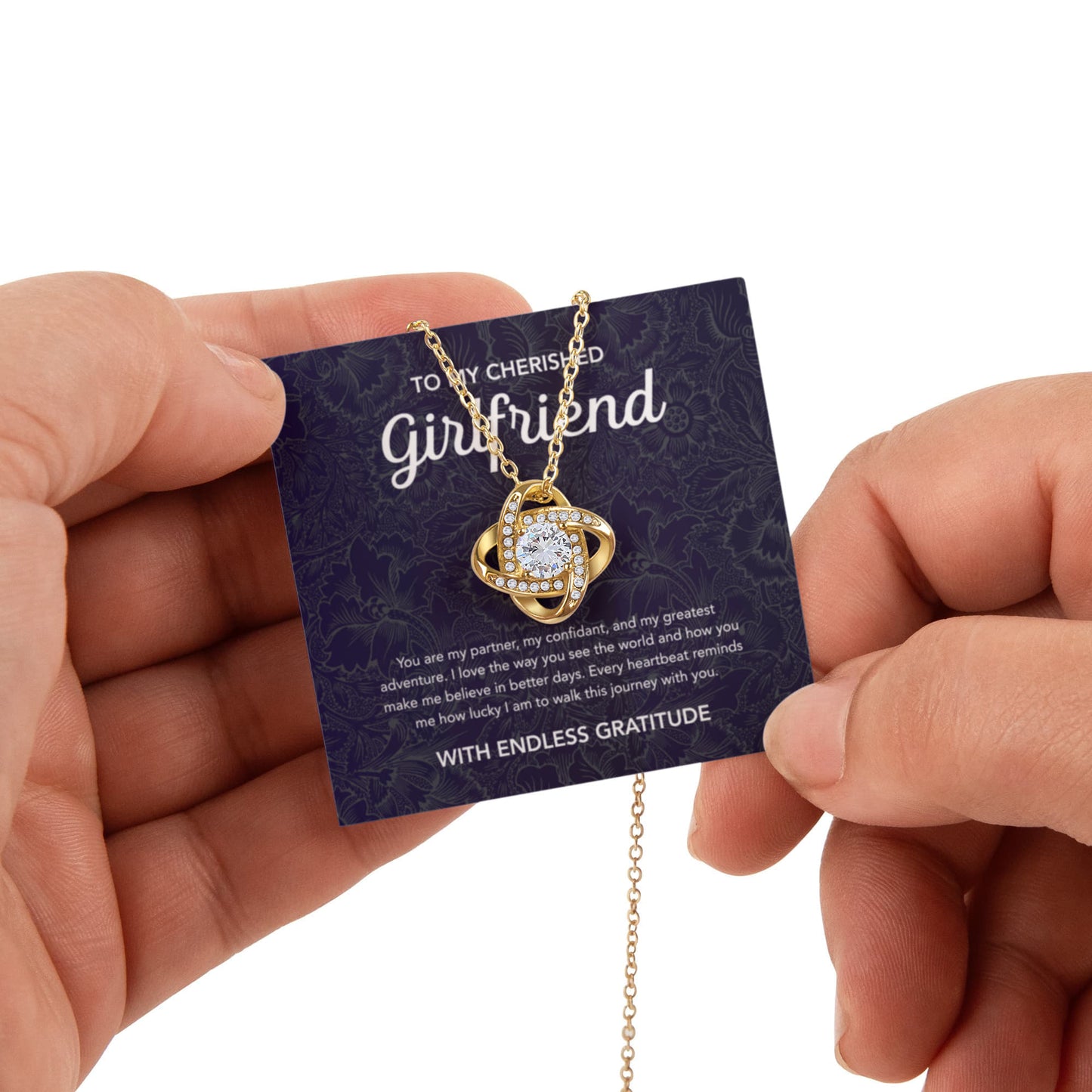 To My Girlfriend - Love Knot Necklace - Damsak - Rotating Rose Gift Box