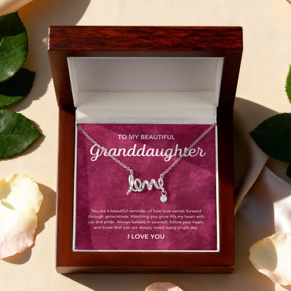 To my Granddaughter - Scripted Love Necklace - Velvet Pattern