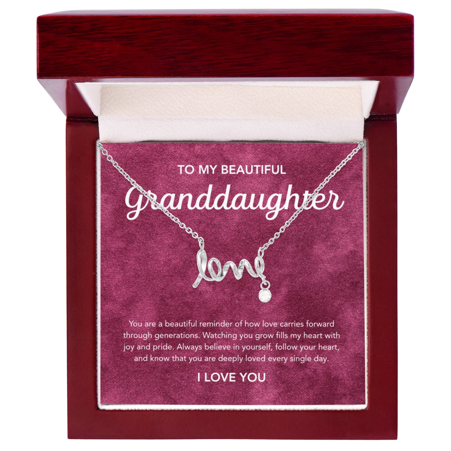To my Granddaughter - Scripted Love Necklace - Velvet Pattern