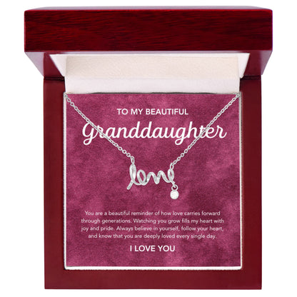 To my Granddaughter - Scripted Love Necklace - Velvet Pattern