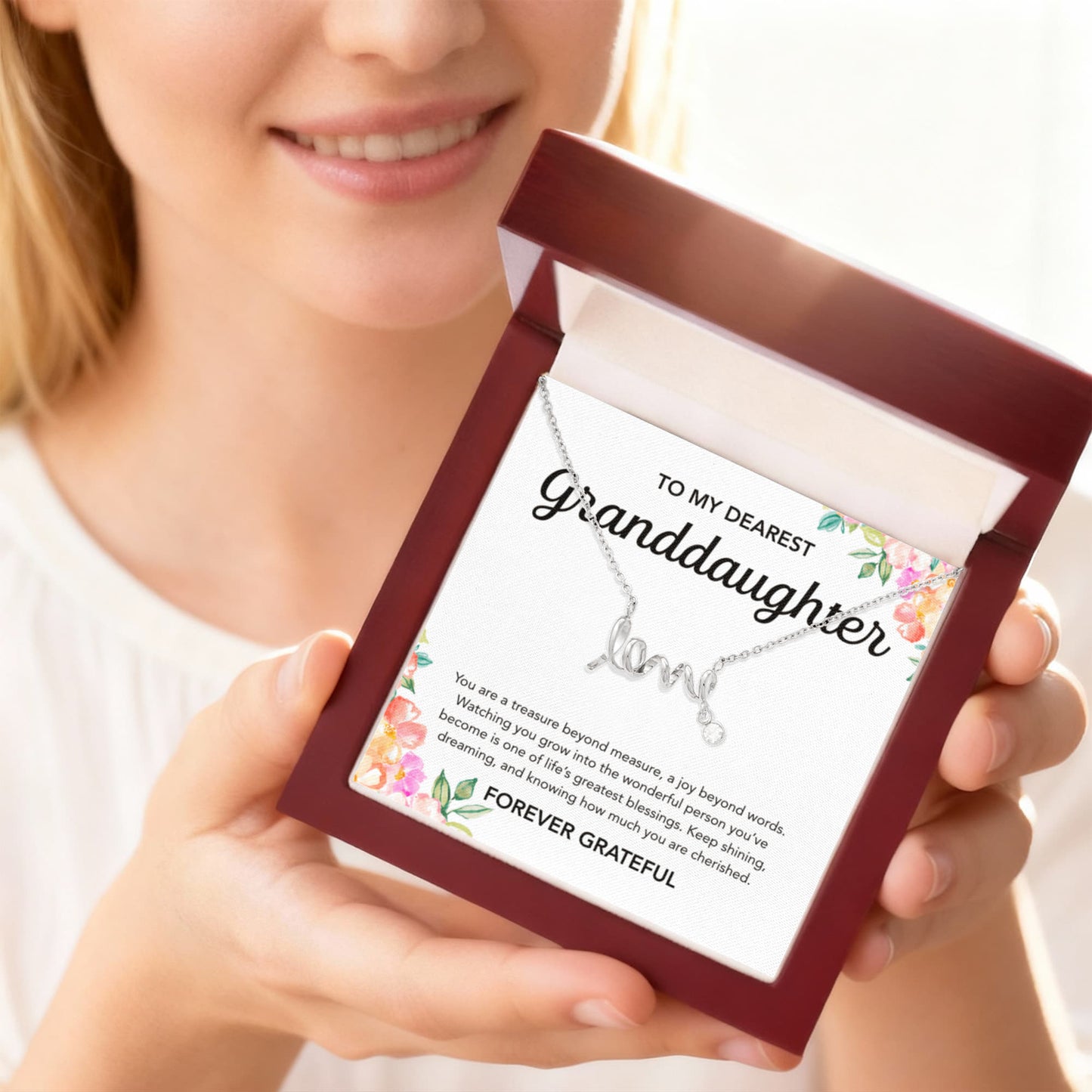 To my Granddaughter - Scripted Love Necklace - Flowers