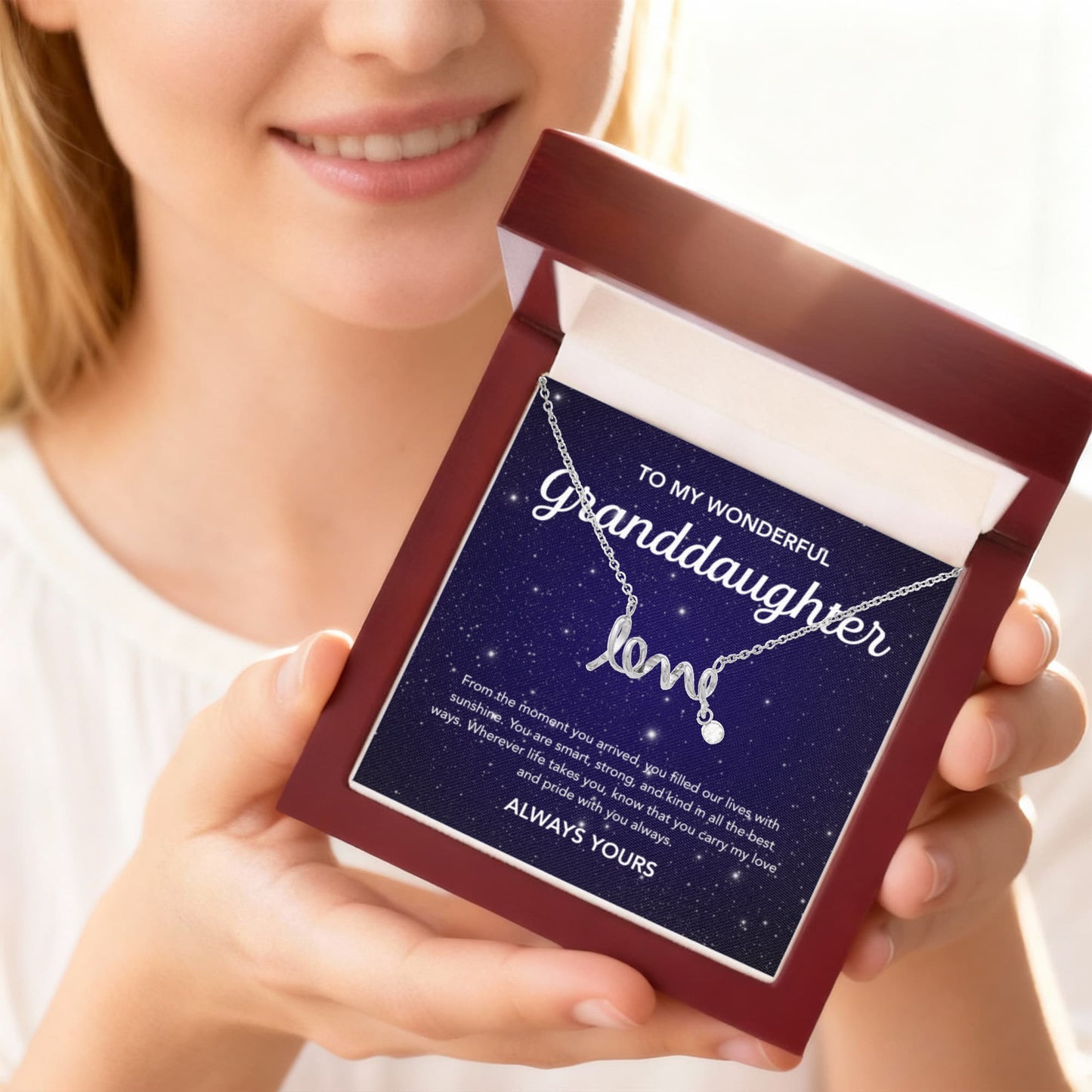 To my Granddaughter - Scripted Love Necklace - Night Stars