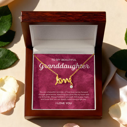 To my Granddaughter - Scripted Love Necklace - Velvet Pattern