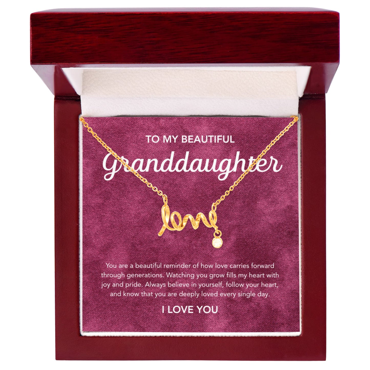 To my Granddaughter - Scripted Love Necklace - Velvet Pattern