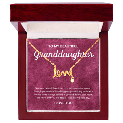 To my Granddaughter - Scripted Love Necklace - Velvet Pattern