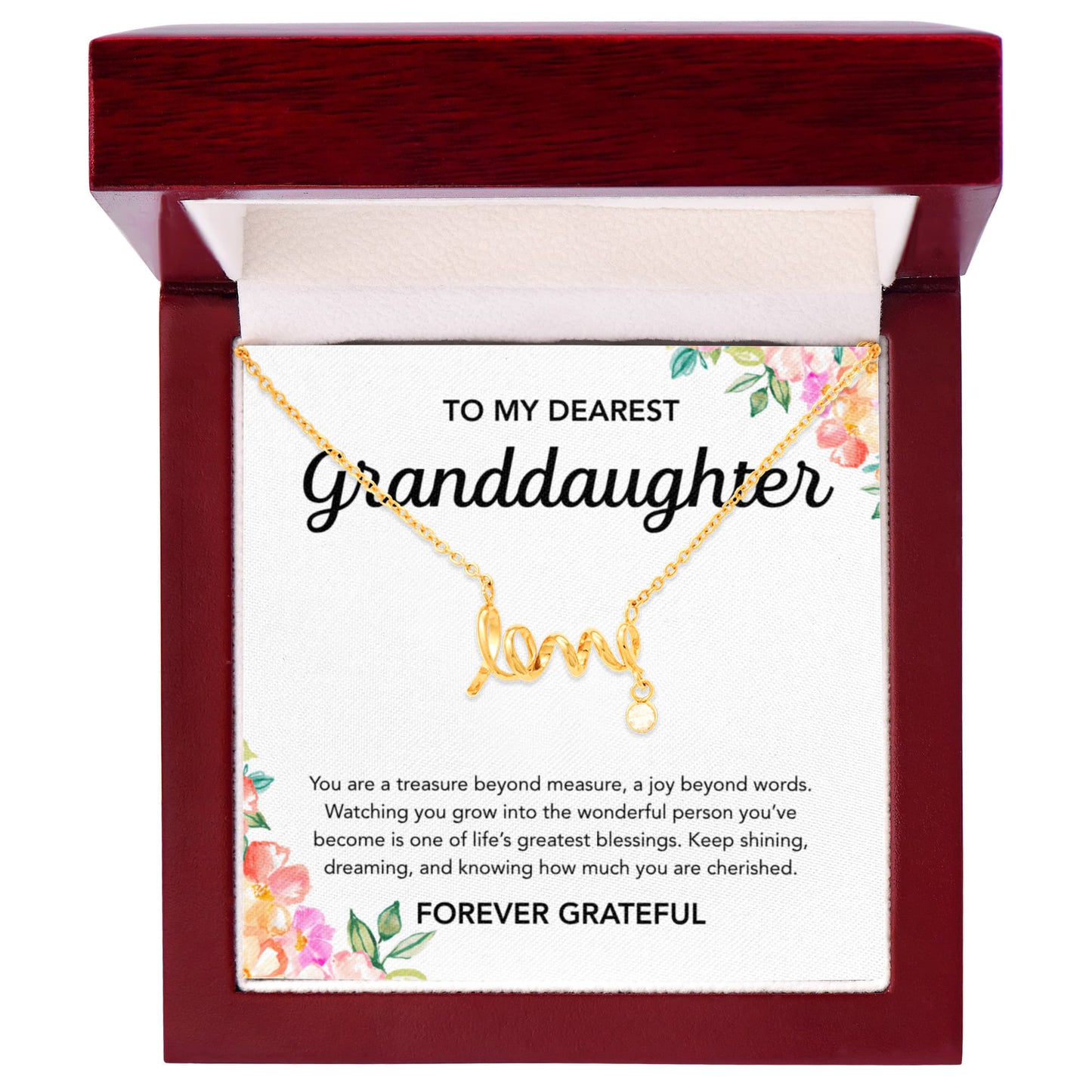 To my Granddaughter - Scripted Love Necklace - Flowers