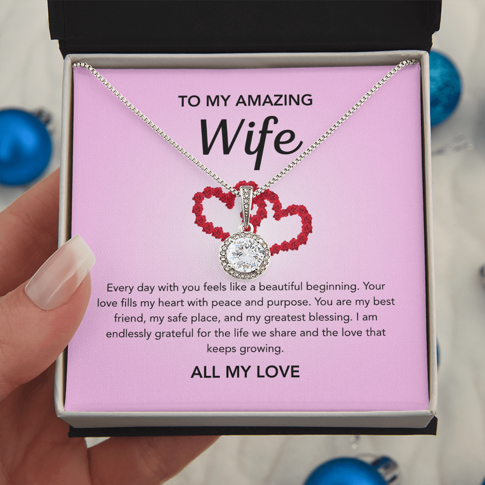 To My Wife - Eternal Hope Necklace - Pink Red Heart