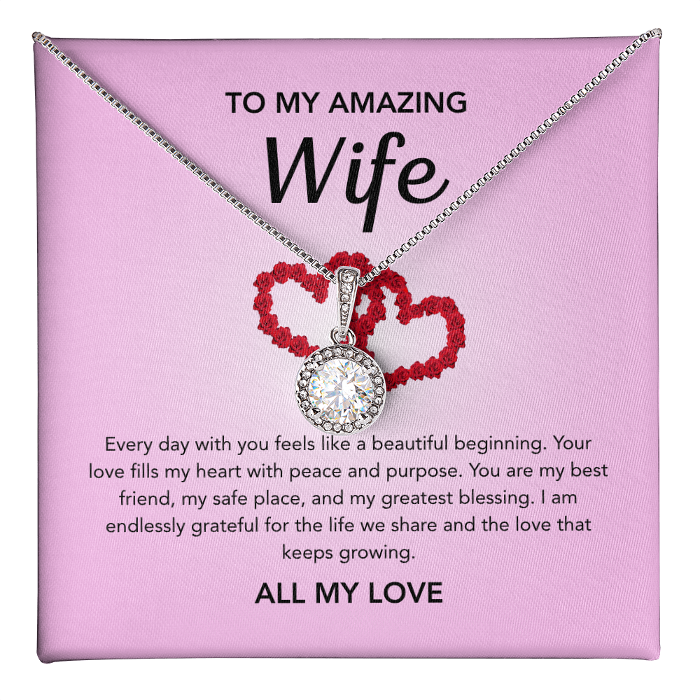 To My Wife - Eternal Hope Necklace - Pink Red Heart