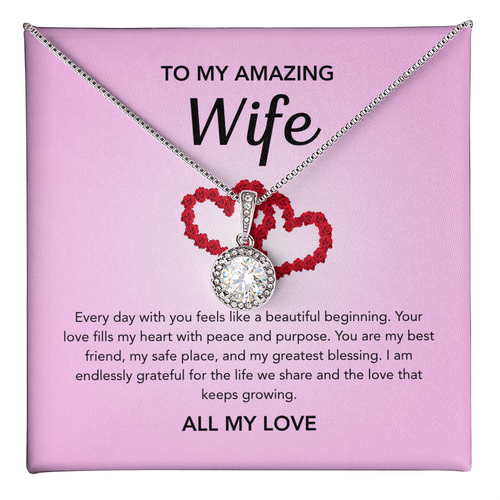 To My Wife - Eternal Hope Necklace - Pink Red Heart
