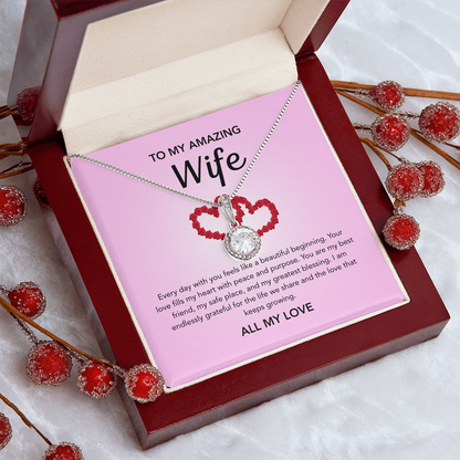 To My Wife - Eternal Hope Necklace - Pink Red Heart