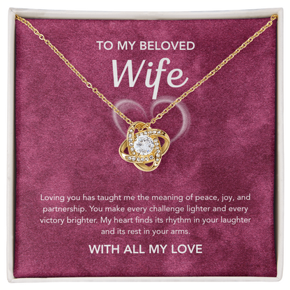 To My Wife - Love Knot Necklace - White Heart