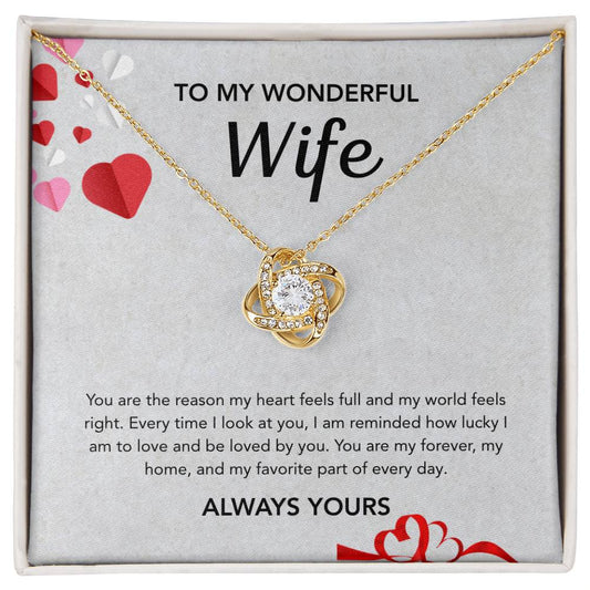 To My Wife - Love Knot Necklace - Hearts Gray