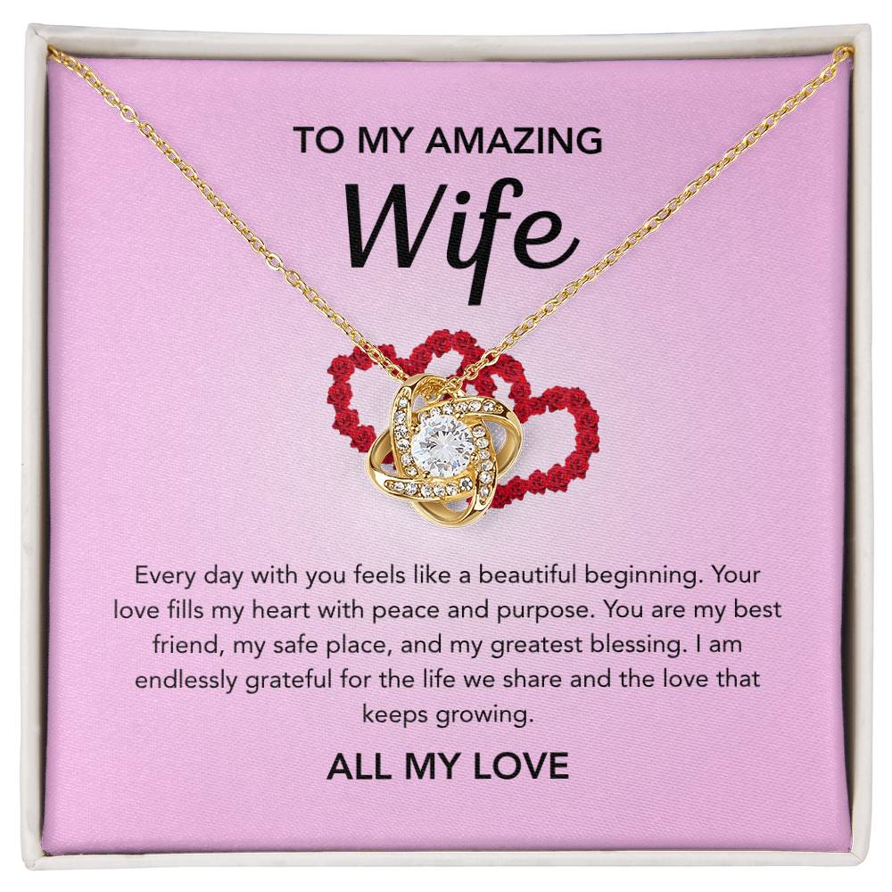 To My Wife - Love Knot Necklace - Red Heart