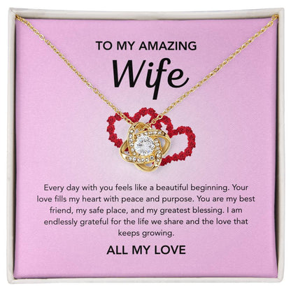 To My Wife - Love Knot Necklace - Red Heart