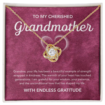 To my Grandmother - Love Knot Necklace - White Heart