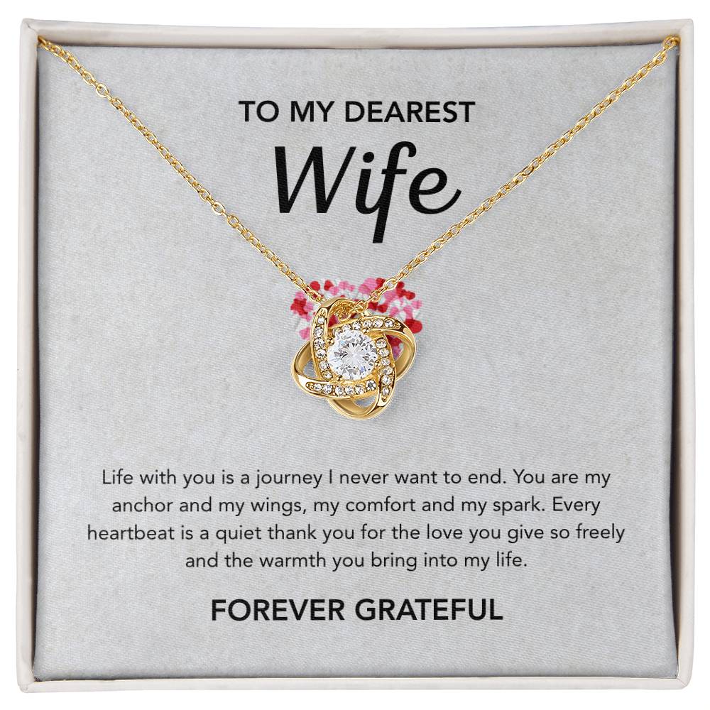 To My Wife - Love Knot Necklace - Gray Heart
