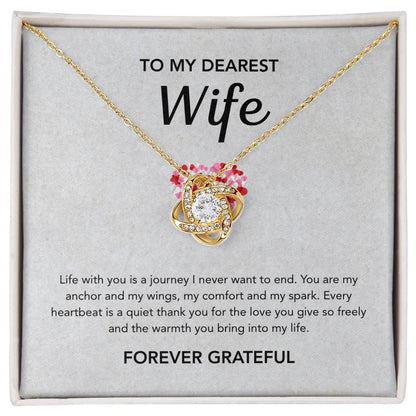 To My Wife - Love Knot Necklace - Gray Heart