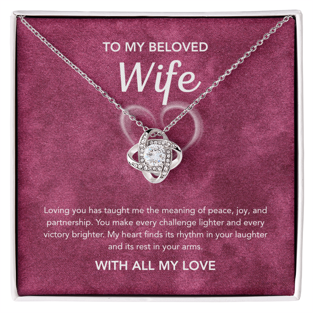 To My Wife - Love Knot Necklace - White Heart