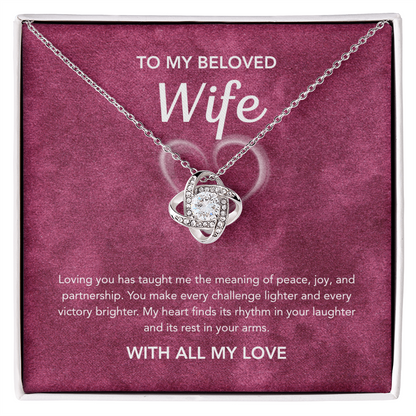 To My Wife - Love Knot Necklace - White Heart