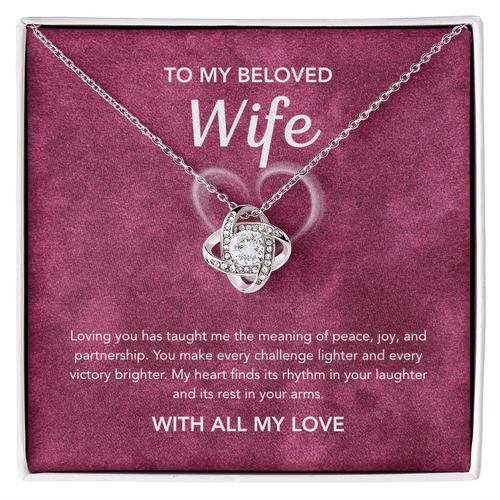 To My Wife - Love Knot Necklace - White Heart