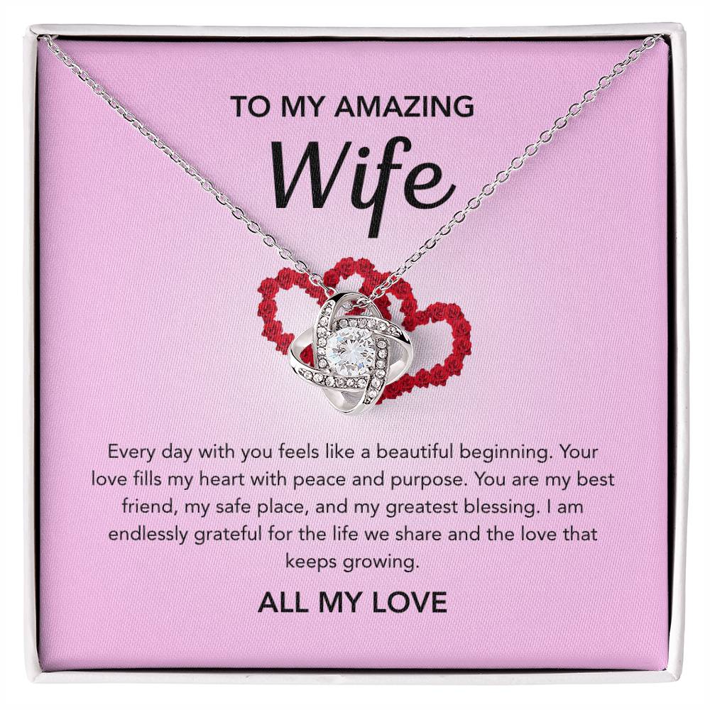 To My Wife - Love Knot Necklace - Red Heart