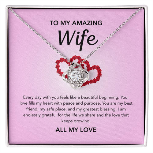 To My Wife - Love Knot Necklace - Red Heart