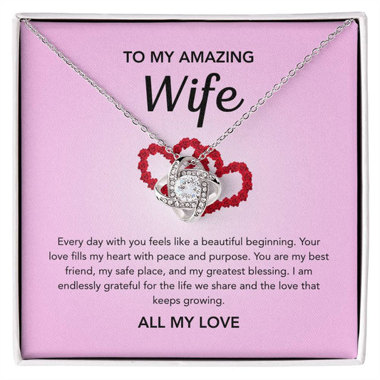 To My Wife - Love Knot Necklace - Red Heart