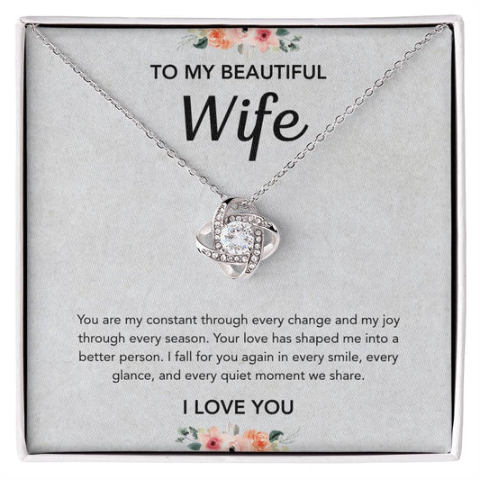 To My Wife - Love Knot Necklace - Flowers