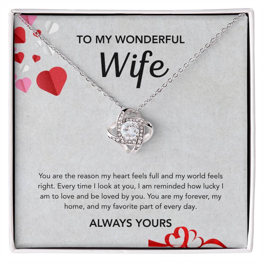 To My Wife - Love Knot Necklace - Hearts Gray