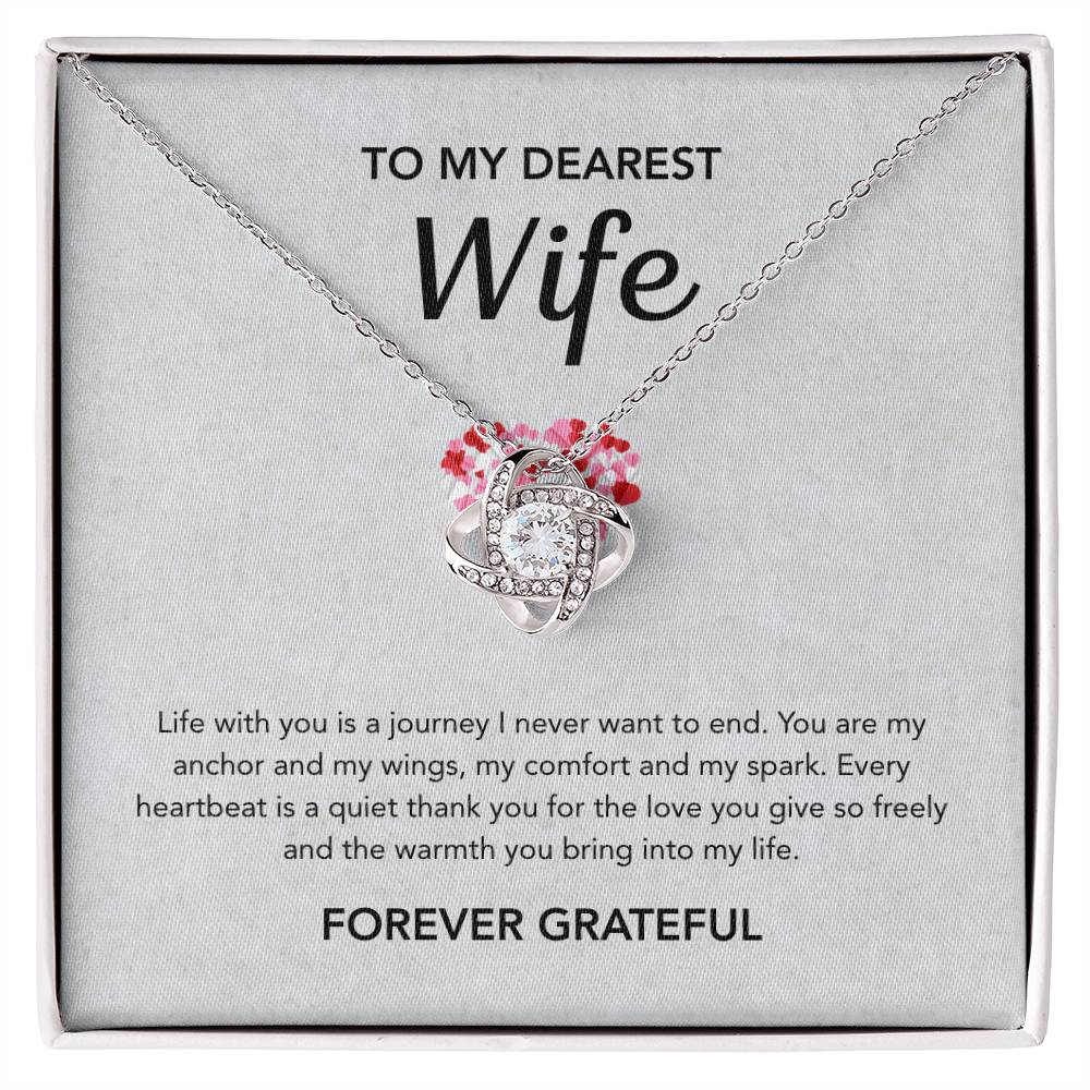 To My Wife - Love Knot Necklace - Gray Heart