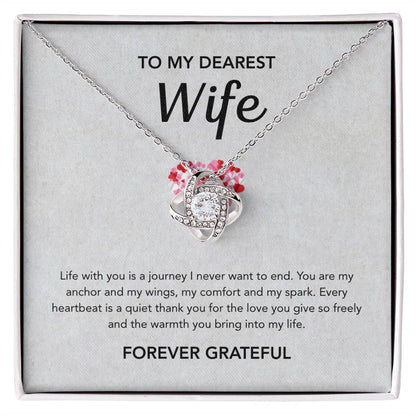 To My Wife - Love Knot Necklace - Gray Heart