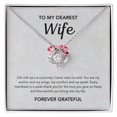 To My Wife - Love Knot Necklace - Gray Heart