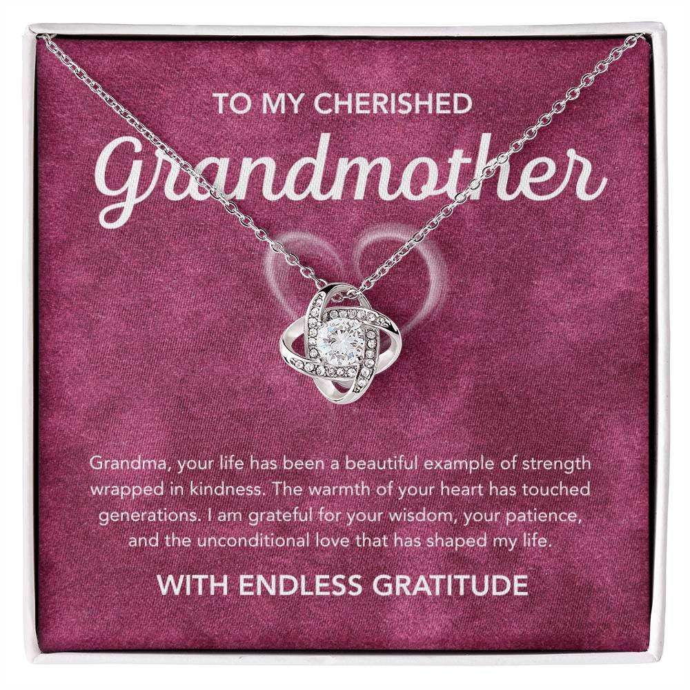 To my Grandmother - Love Knot Necklace - White Heart