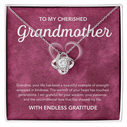 To my Grandmother - Love Knot Necklace - White Heart