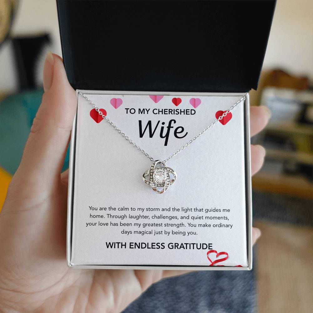 To My Wife - Love Knot Necklace - Hearts