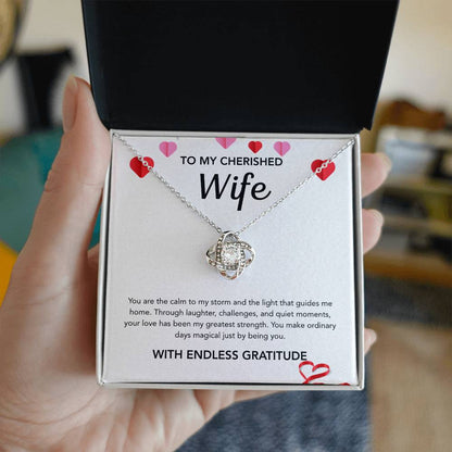To My Wife - Love Knot Necklace - Hearts