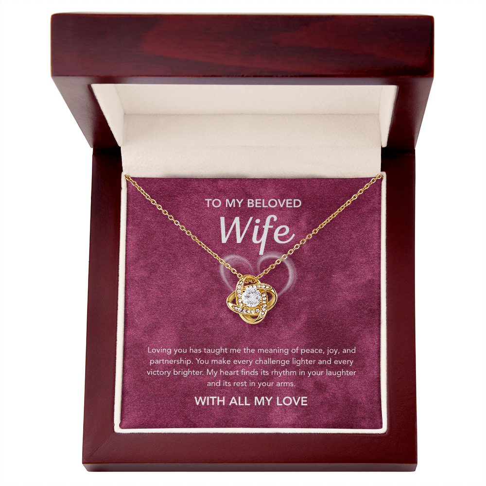 To My Wife - Love Knot Necklace - White Heart