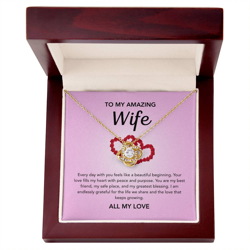 To My Wife - Love Knot Necklace - Red Heart