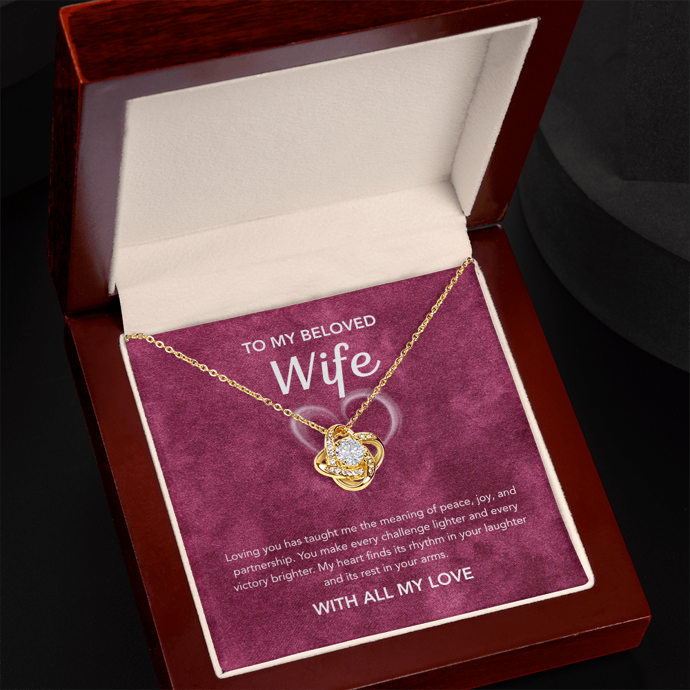 To My Wife - Love Knot Necklace - White Heart