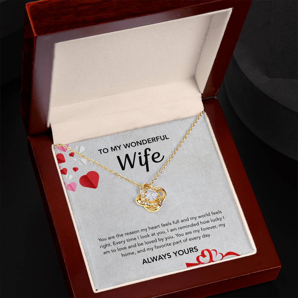 To My Wife - Love Knot Necklace - Hearts Gray