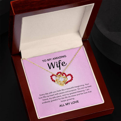 To My Wife - Love Knot Necklace - Red Heart