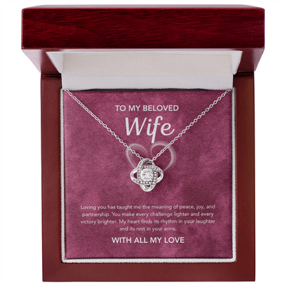 To My Wife - Love Knot Necklace - White Heart