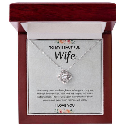 To My Wife - Love Knot Necklace - Flowers