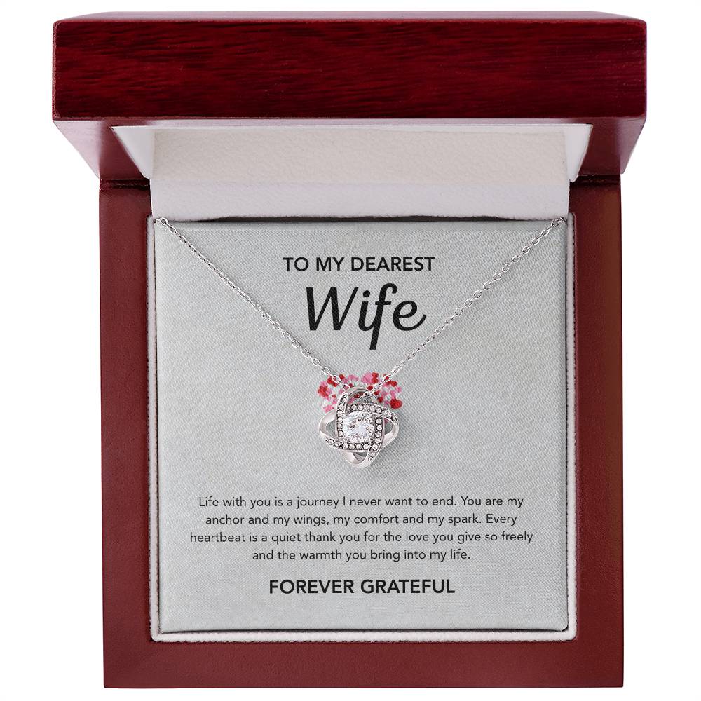 To My Wife - Love Knot Necklace - Gray Heart