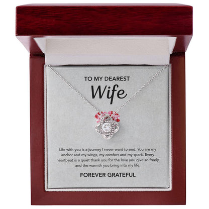 To My Wife - Love Knot Necklace - Gray Heart