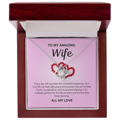 To My Wife - Love Knot Necklace - Red Heart