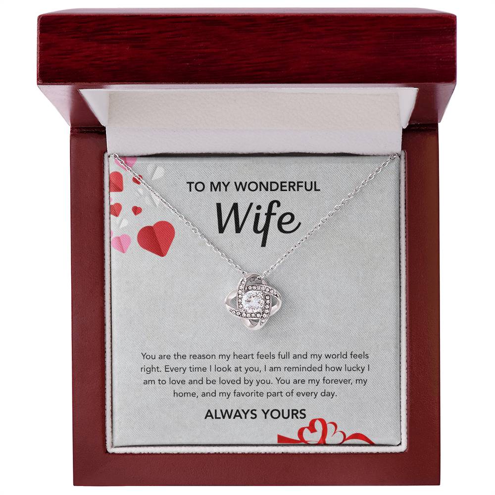 To My Wife - Love Knot Necklace - Hearts Gray