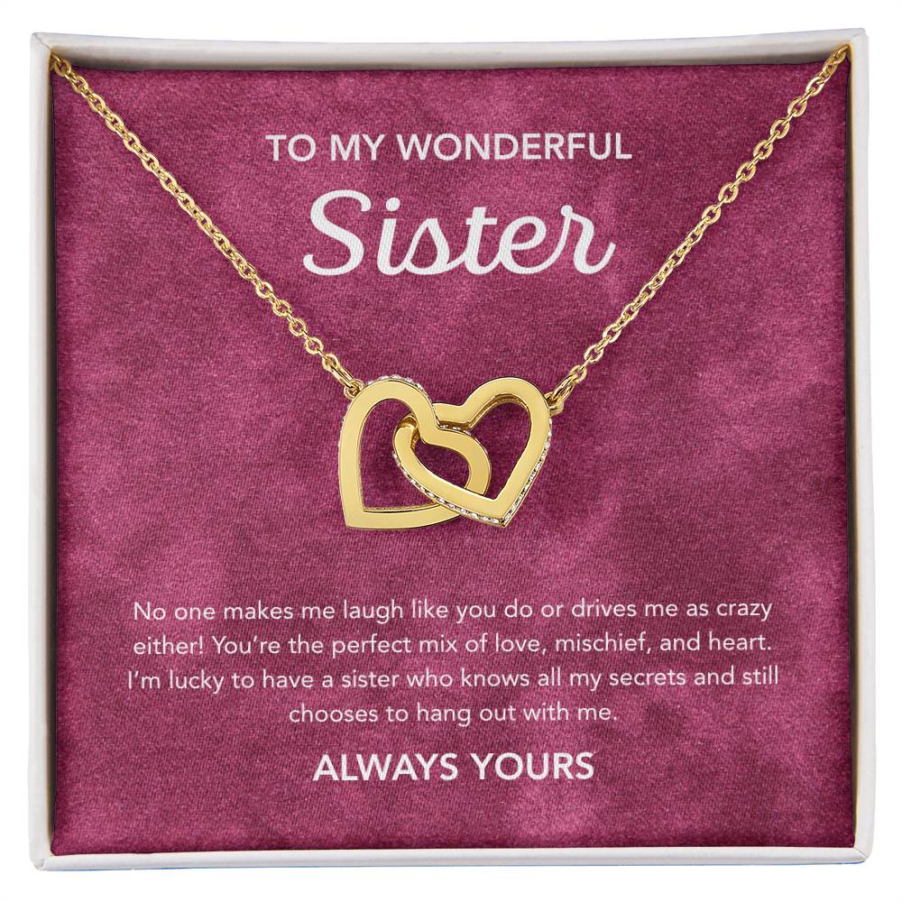 To my Sister - Interlocking Hearts Necklace - Velvet Pattern