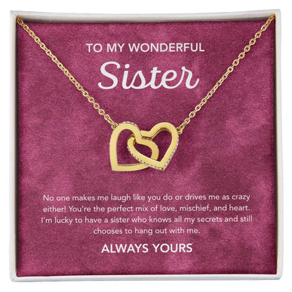 To my Sister - Interlocking Hearts Necklace - Velvet Pattern