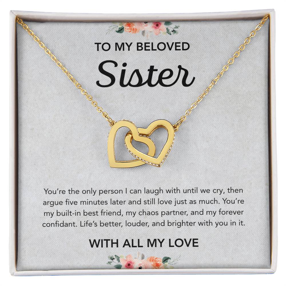 To my Sister - Interlocking Hearts Necklace - Flowers